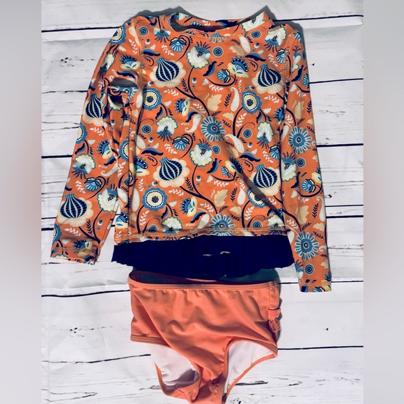 Girls Ruffle Butt long sleeve rash guard bikini. - Picture 1 of 2